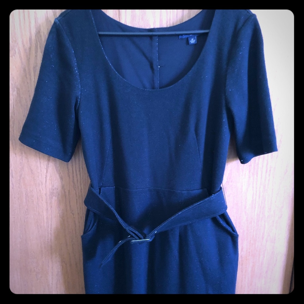 Black shimmer 3/4 dress with belt and gold buttons